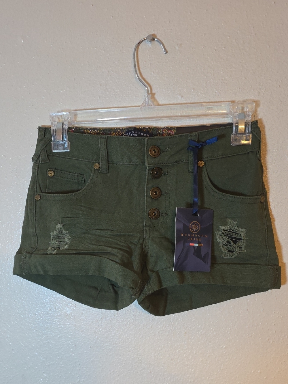 Boom Boom Jeans Olive Green Cuffed Women's Denim Shorts